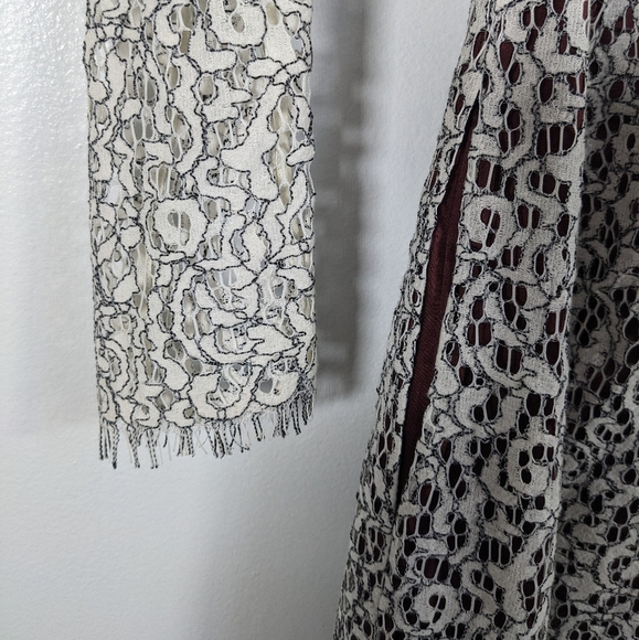 Carven White Lace Long Sleeve Dress with Red Lining - Size 8/40 - Picture 5 of 13